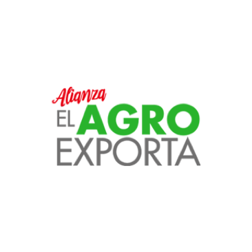 Logo de color rojo, gris y verde con la frase Alianza el Agro Exporta