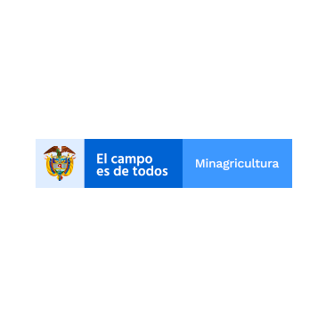 Logo de Ministerio de Agricultura de color azul, con el escudo de Colombia y slogan el campo es de todos.